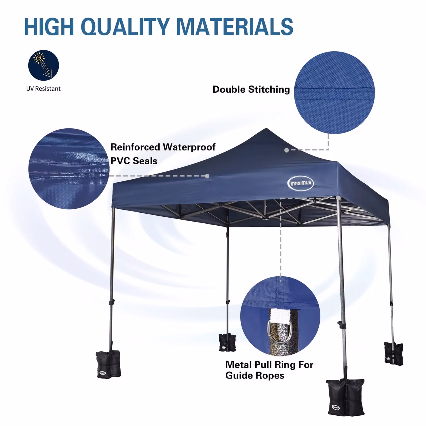 MCC Direct Maximus Heavy Duty Pop Up Gazebo with Removable Sides, Blue and Silver, W/D: 3 x 3 m – 3