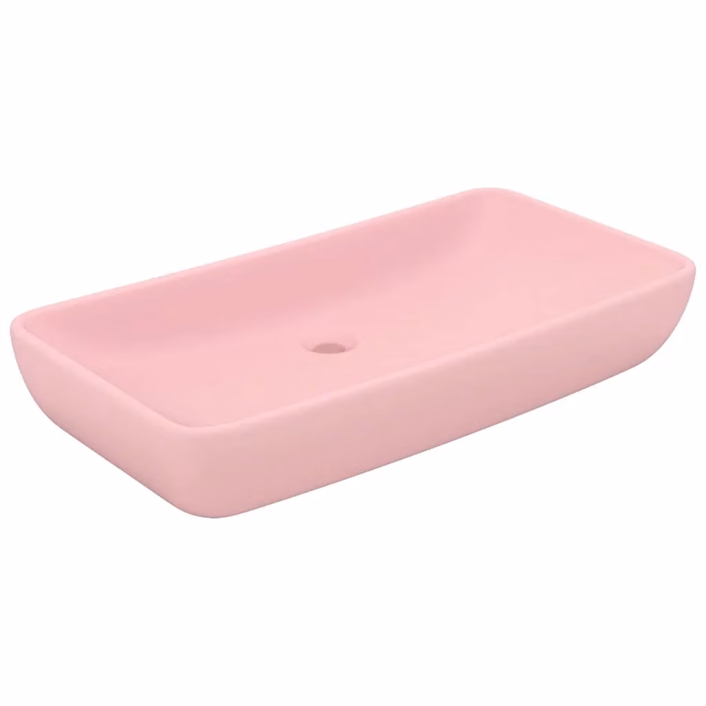 Berkfield Home Luxury Rectangular Ceramic Countertop Basin in Matt Pink W: 71 cm, D: 38 cm – 2