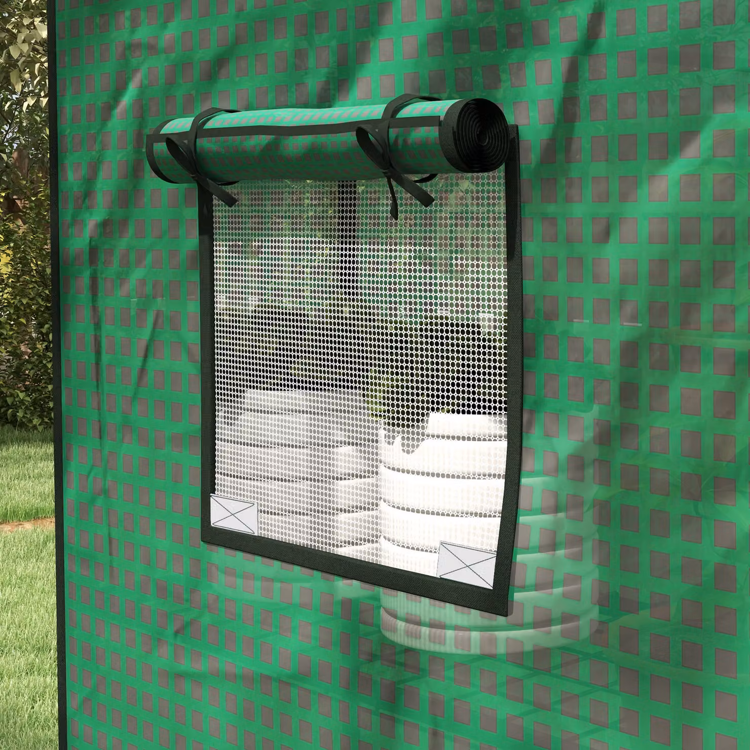 Outsunny Green PE Greenhouse Cover Replacement with Roll-up Door and Windows, W: 140 cm, D: 73 cm, H: 190 cm – 6