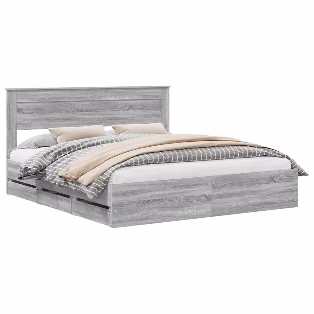 Berkfield Home Modern Bed Frame with Drawers in Grey Sonoma, Engineered Wood, W/D/H: 180 x 200 cm – 2