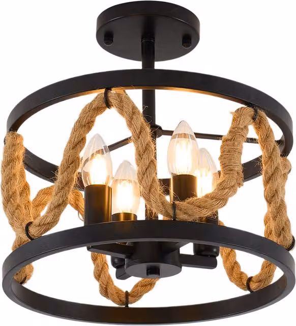 Livingandhome Rustic Metal Ring Ceiling Light in Black and Brown