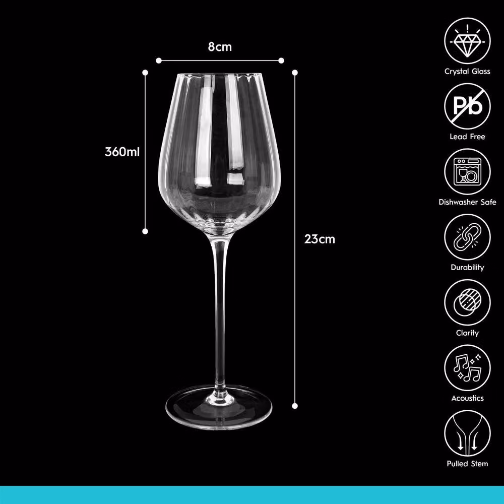 Argon Tableware Kensington Optic Crystal Striped White Wine Glasses, 360ml, Pack of 6, Transparent – 5