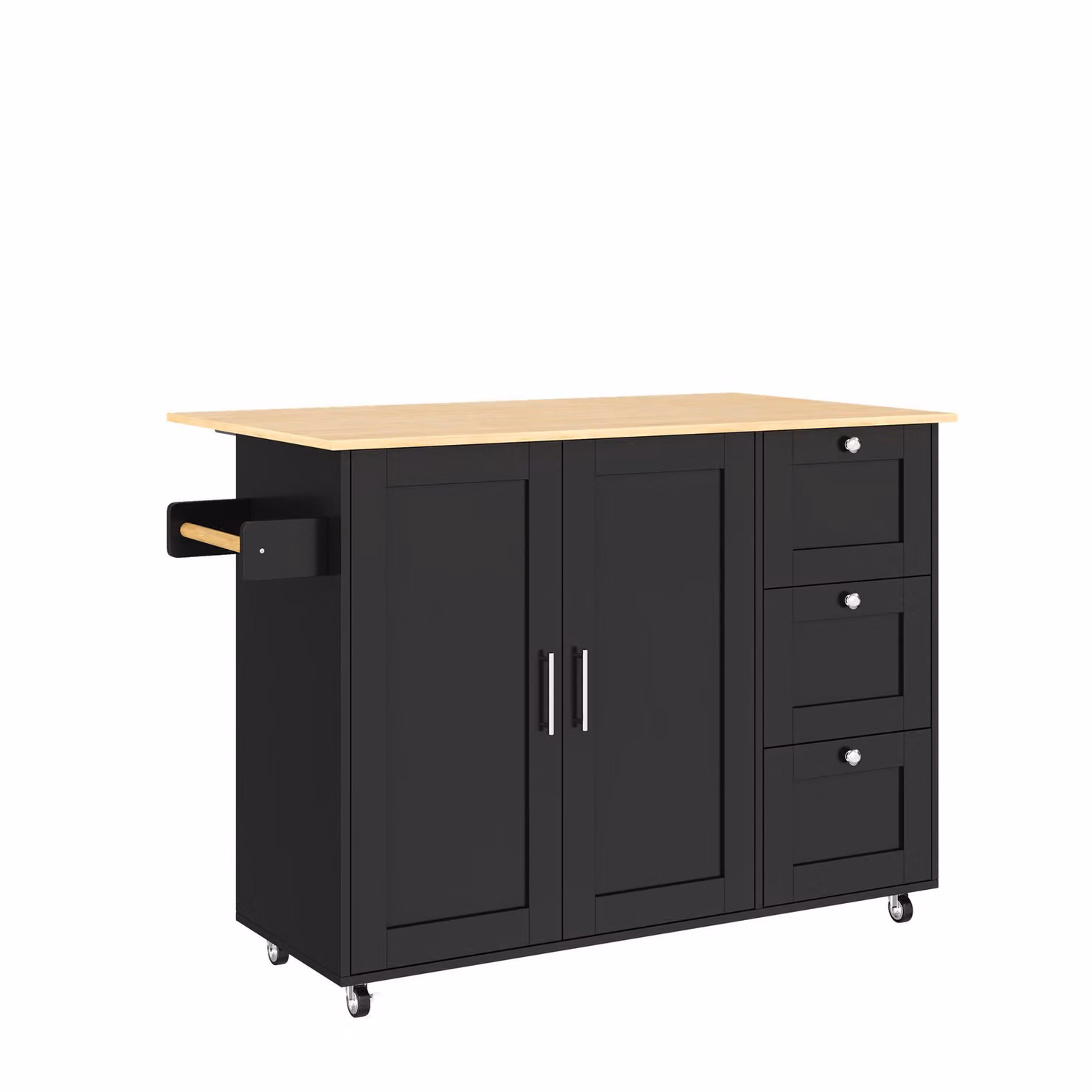 Aosom UK Black Rolling Kitchen Island Trolley with 3 Drawers, 2-Door Cabinet and Foldable Worktop, W: 70 cm, D: 70 cm, H: 90 cm – 2