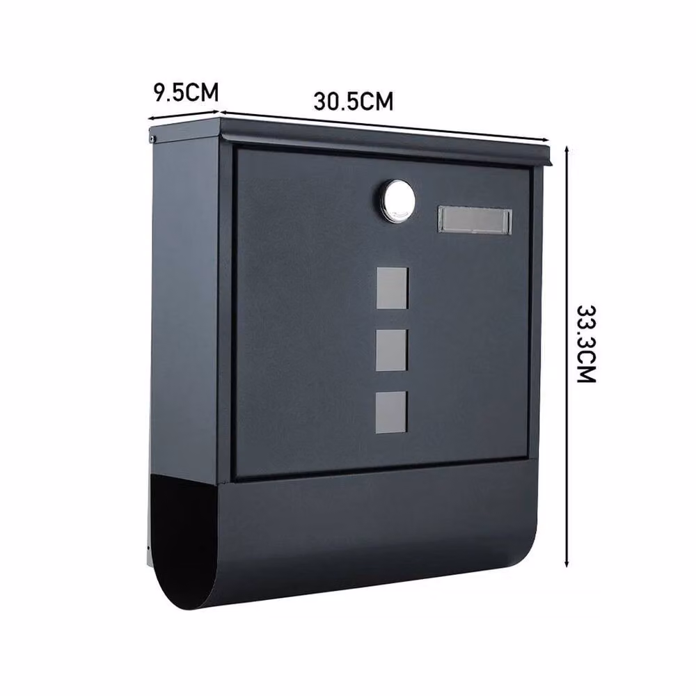 KORVIXA Black Steel Wall Mounted Modern Post Box, W/H: 100 x 100 cm – 2