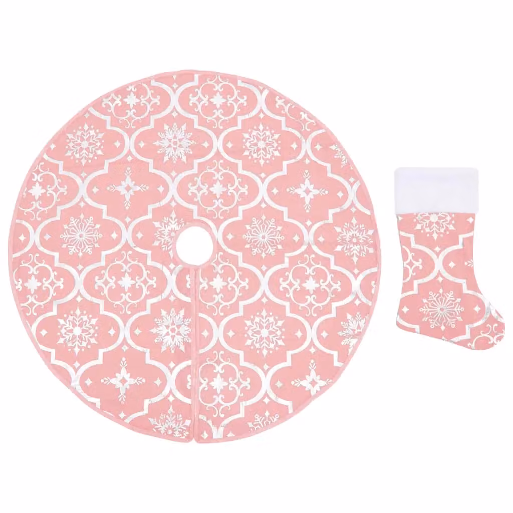Berkfield Home Luxury Christmas Tree Skirt with Sock in Pink, Diameter: 150 cm – 2