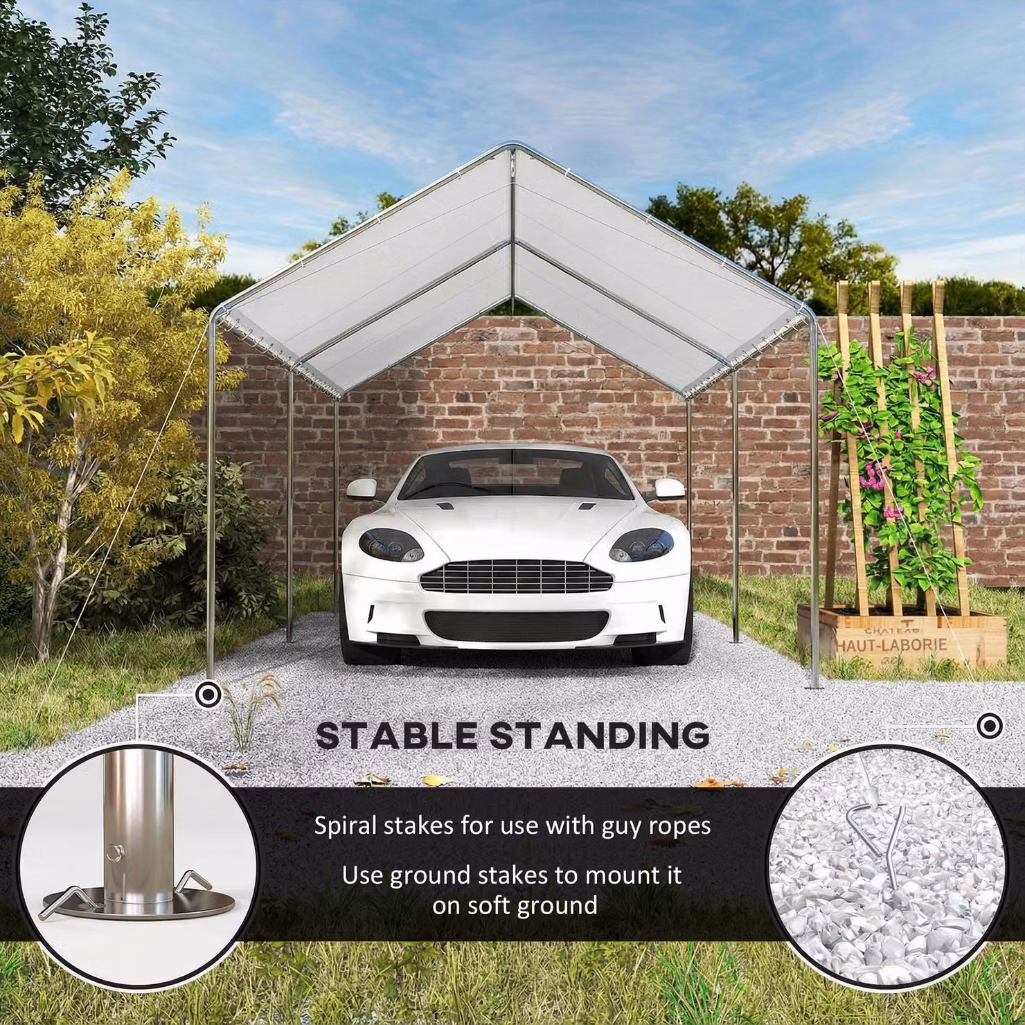 Outsunny White Heavy Duty Carport Garage Car Shelter with Galvanised Steel Gable Canopy Tent, W: 600 cm, D: 300 cm, H: 260 cm – 6