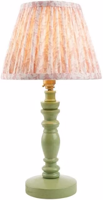 Netlighting Bibury Green Table Lamp with Peach Fabric Leaf Shade and Gold Brass Base