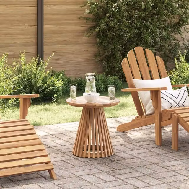 Berkfield Home Round Teak Wood Garden Side Table, Brown, W/D/H: 50 x 49.5 x 49.5 cm – 1