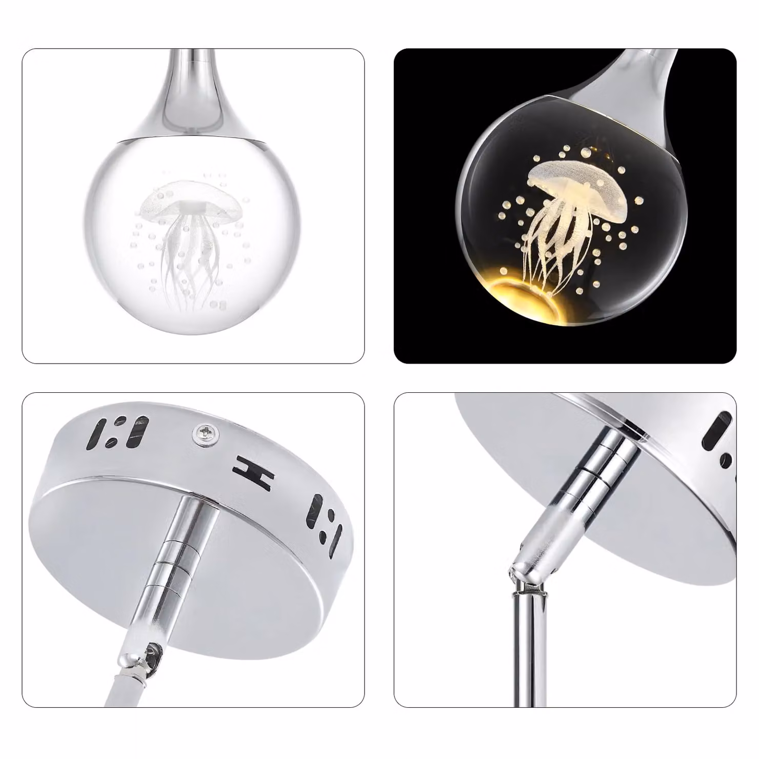 Garwarm Chrome Crystal Jellyfish LED Pendant Light with Silver Metal Rod – 4