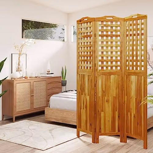 vidaXL 3-Panel Acacia Wood Room Divider, Brown, W/D/H: 121.5 x 2 x 180 cm – 2