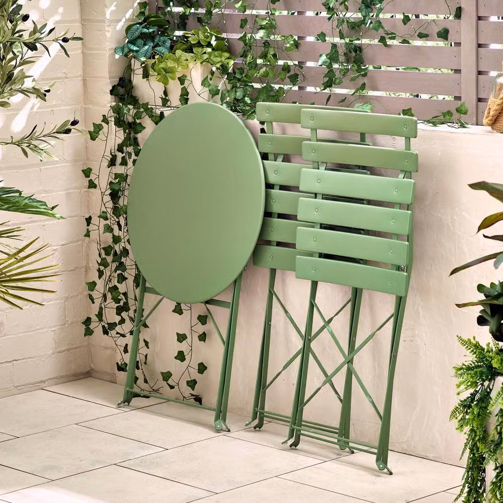 FurnitureboxUK Cabo 2 Seater Metal Bistro Set with Round Table in Matt Green – 4