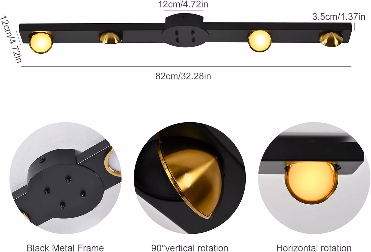 Garwarm 24W Dimmable LED Ceiling Light with 4 Adjustable Rotatable Lights in Black and Gold/Brass – 2