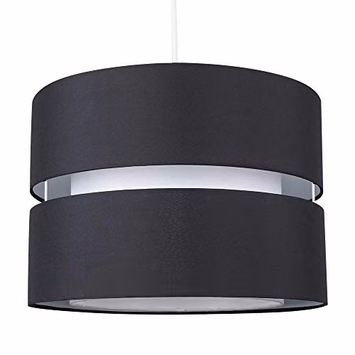MiniSun Modern 2 Tier Black and White Fabric Cylinder Ceiling Light Shade with 10W Warm White LED Bulb, Width: 35 cm