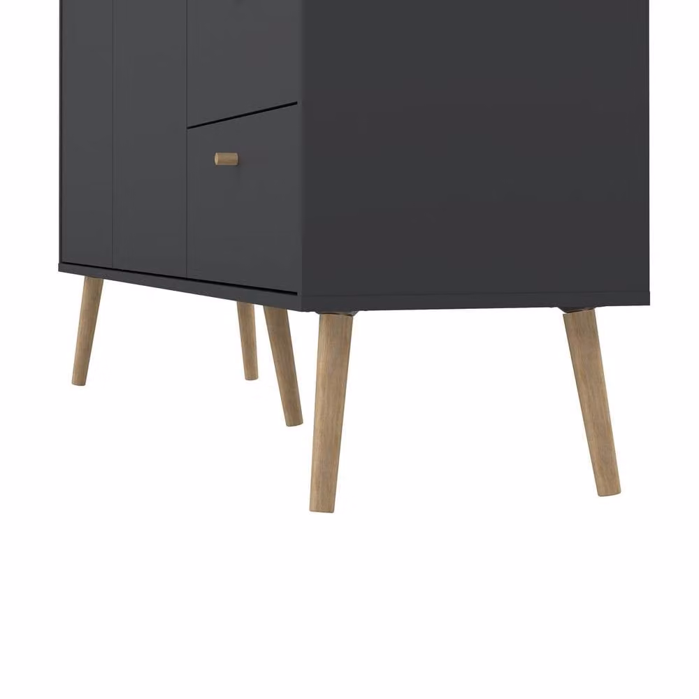 CALICOSY Grey 2-Door 3-Drawer Sideboard with Wooden Legs – 4
