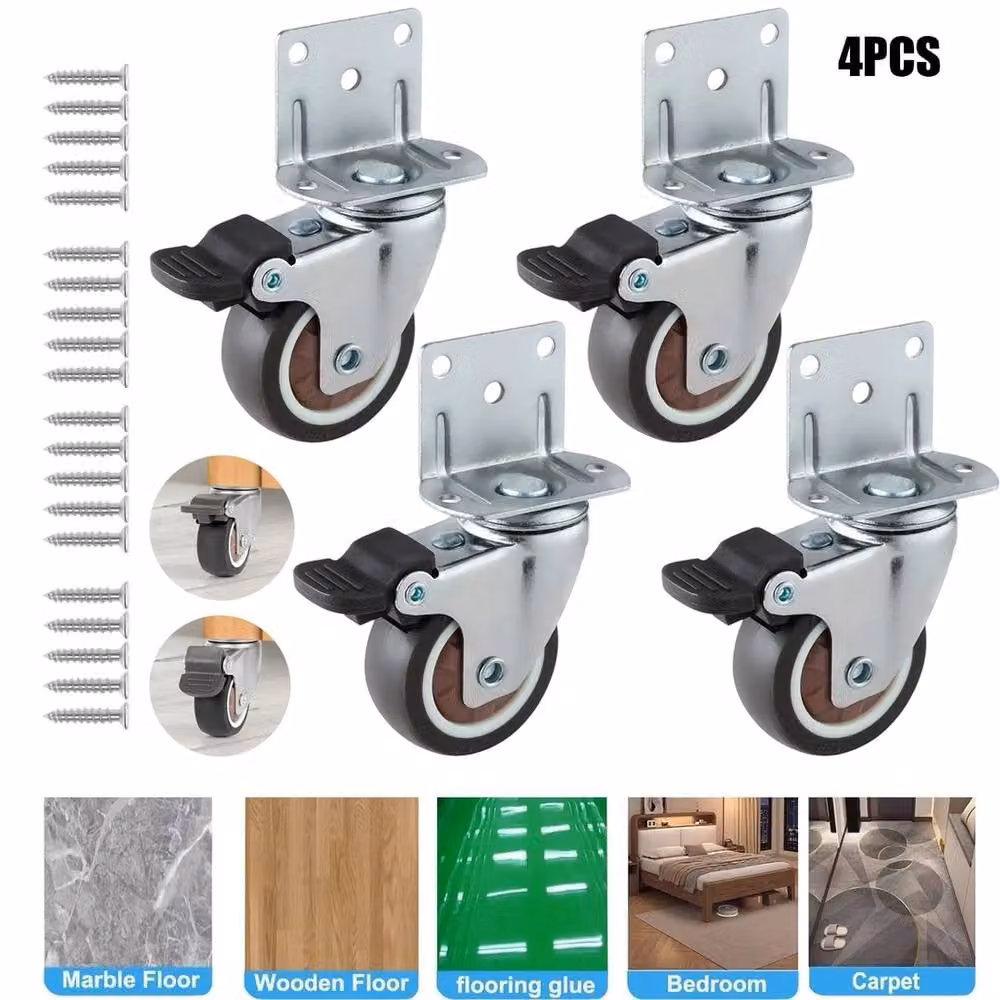 NESTLUNE 4 Heavy Duty Casters with 2 Brake Wheels in Silver – 3