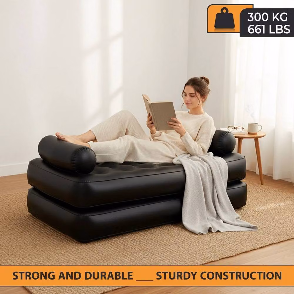 EONLION 5 in 1 Inflatable Double Sofa Lounger in Black, W/D/H: 100 x 200 cm – 5