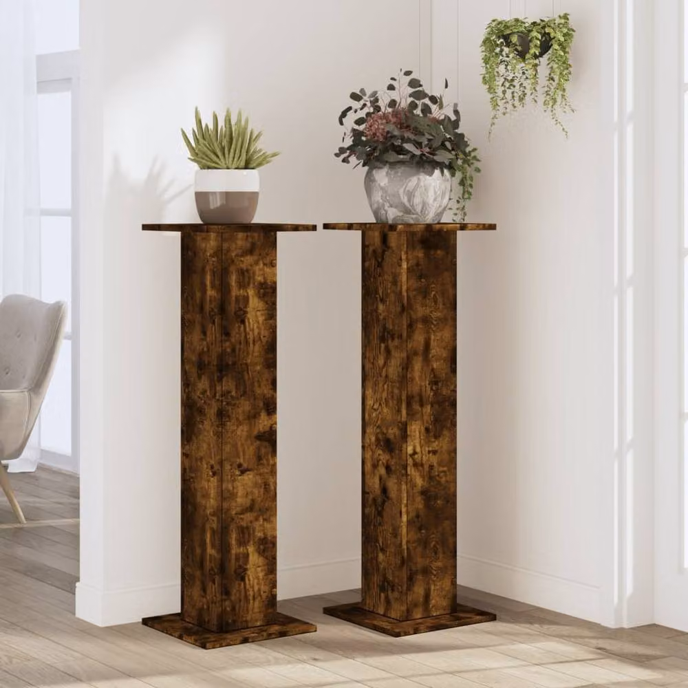 Berkfield Home Set of 2 Smoked Oak Plant Stands in Brown, W/D/H: 30 x 30 x 95 cm – 3