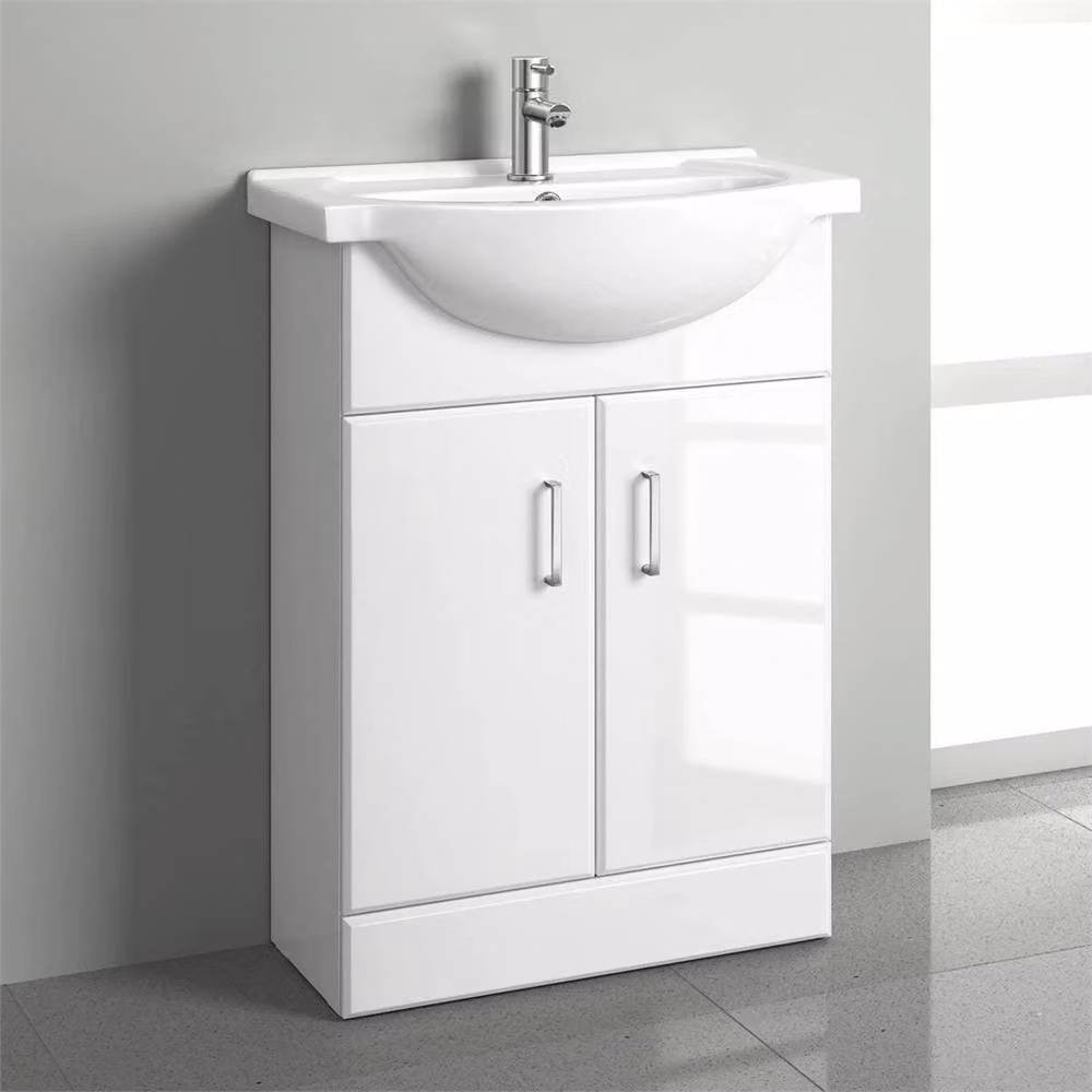 Nordara Modern White Glossy Freestanding Bathroom Vanity Unit with Ceramic Basin – 2