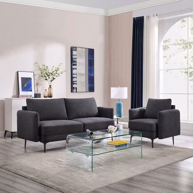 More4Homes Sofia 1+3 Seater Fabric Sofa Set in Anthracite Grey – 1