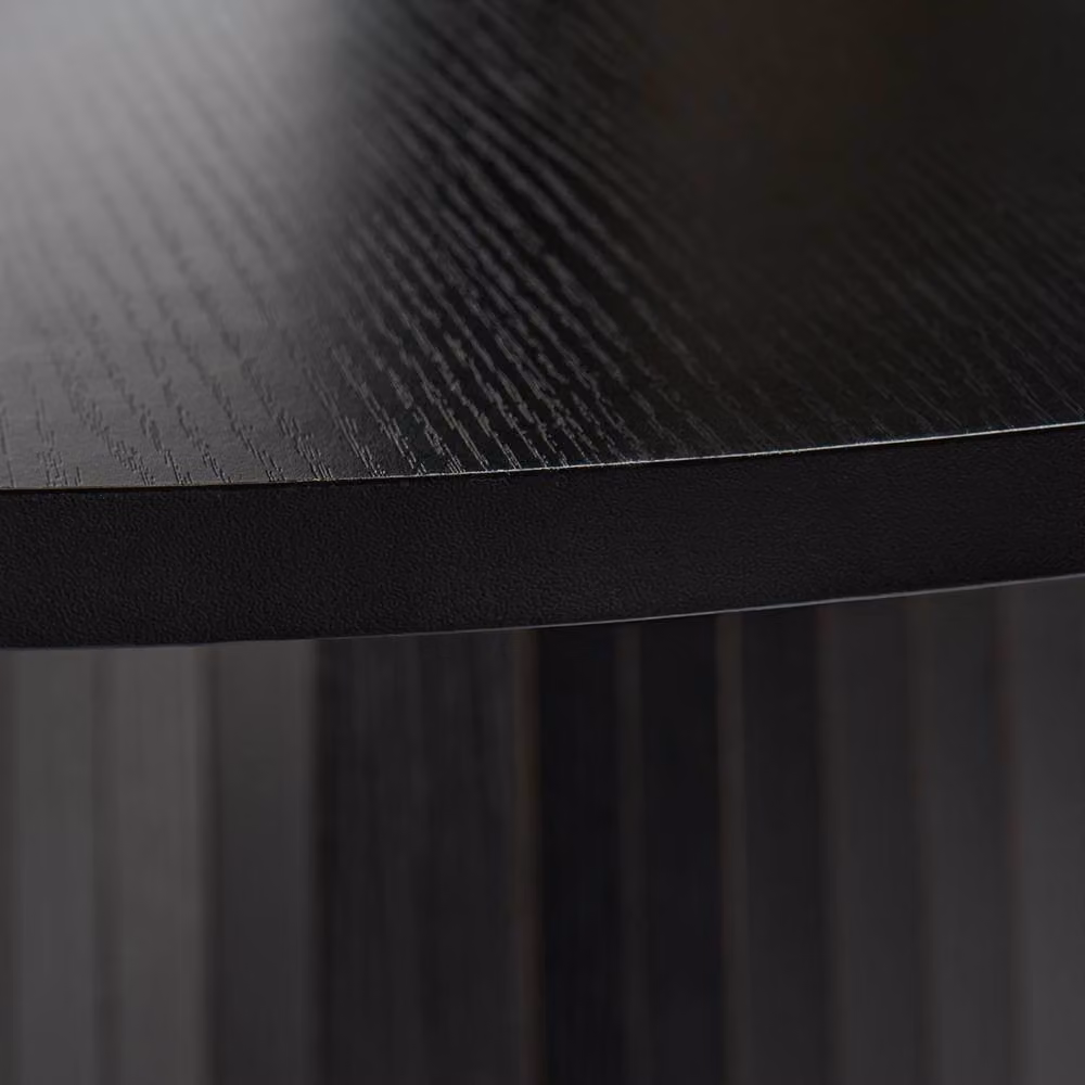 OHS Madison Ribbed Round Dining Table in Black Wood Effect – 6