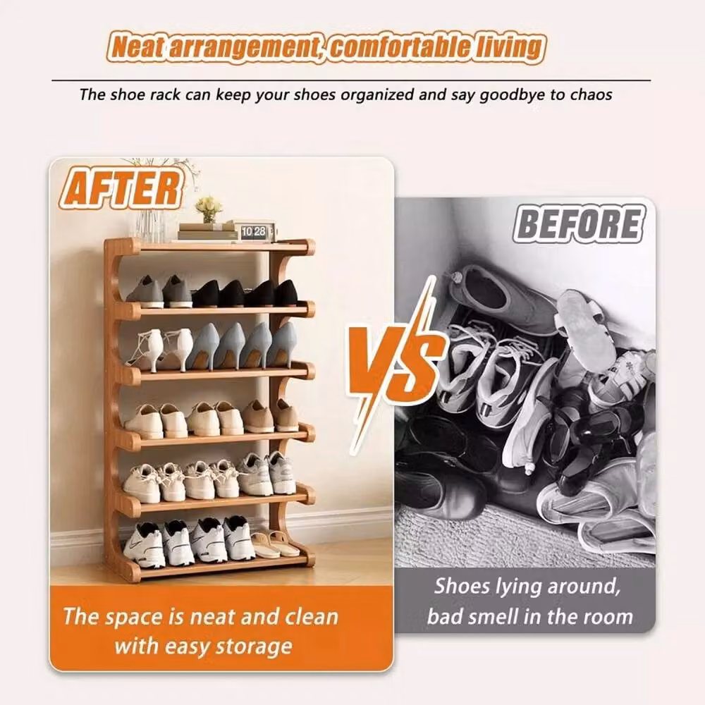 Havendro 6 Tier Bamboo Shoe Rack Freestanding Closet Storage Organiser in Brown – 4
