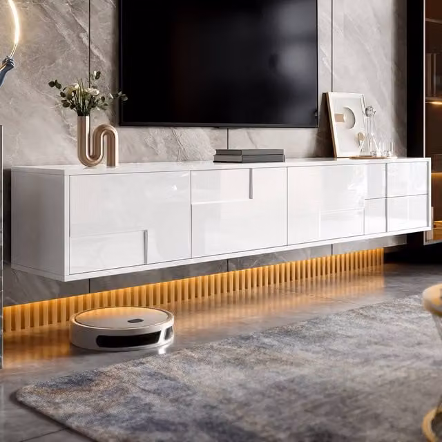BTM High Gloss White TV Stand with Three Doors and Two Drawers – 1