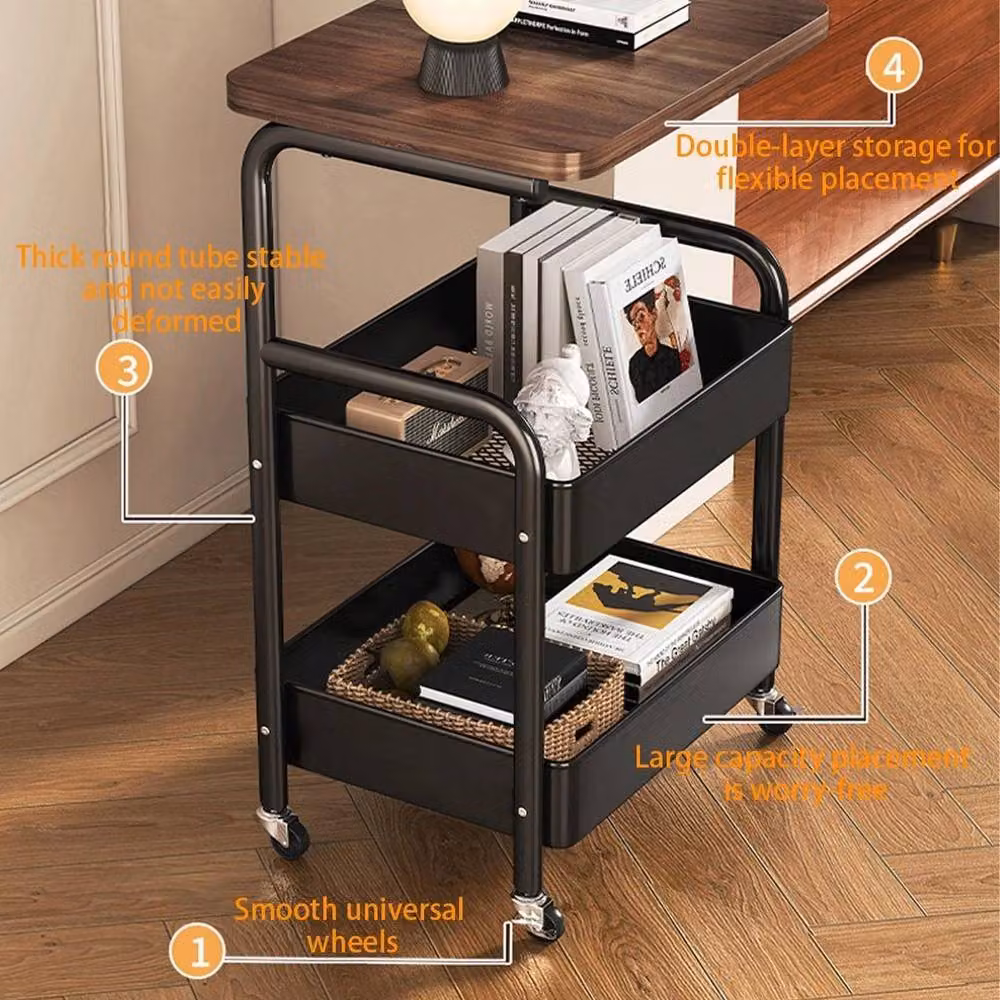 KORVIXA Black 3 Tier Metal Rolling Storage Trolley Cart W/D/H: 100 x 100 x 73 cm – 4