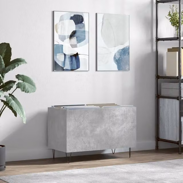 Berkfield Home Record Cabinet in Concrete Grey, W/D/H: 74.5 x 38 x 48 cm – 1