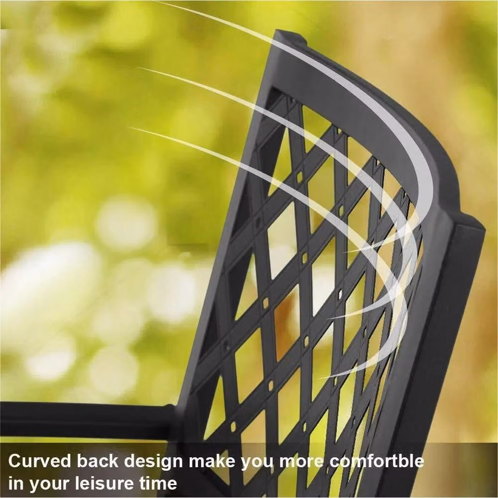KORVIXA Set of 2 Modern Geometric Metal Garden Chairs in Matt Black, H 88.9 x W 45.72 x D 45.72 cm – 5