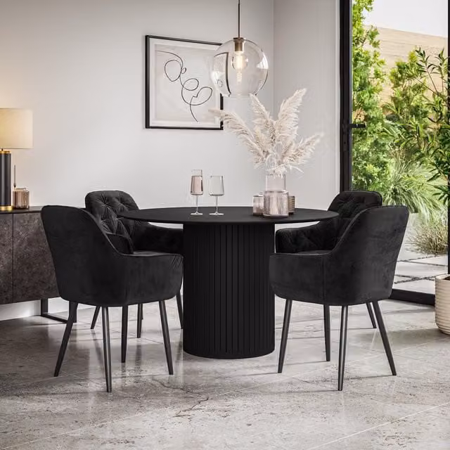 Arlo Modern Round Dining Table Set with 4 Chairs in Black