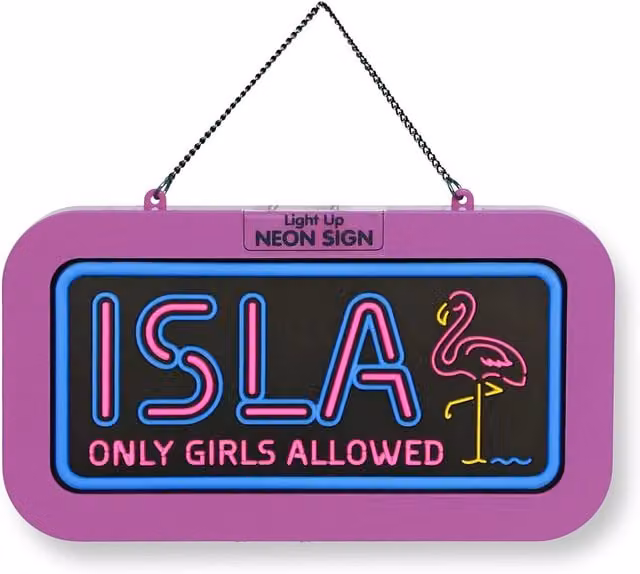 History & Heraldry Isla Pre-personalised Light-Up Neon Bedroom Sign in Pink