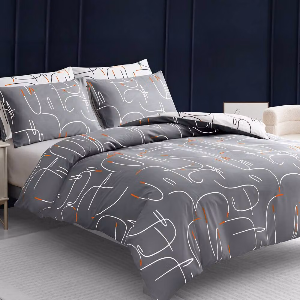 Pamposh Reversible Hypoallergenic Microfibre Duvet Cover and Pillowcase Set, Grey, White and Orange, W: 180 cm, H: 200 cm – 4