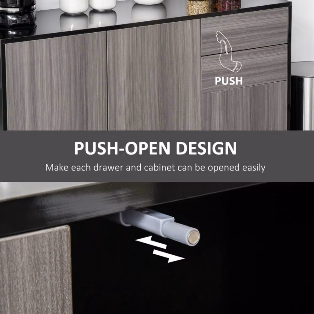 STILVORA Modern Grey Glossy Side Cabinet with Push-Open Storage – 5