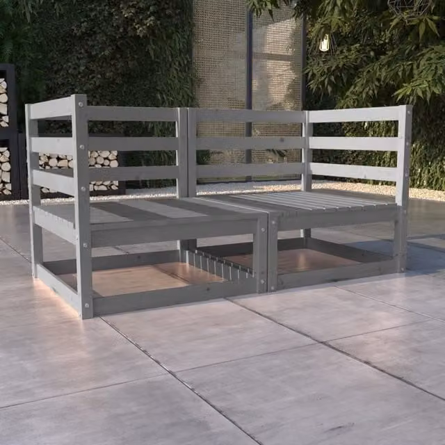 Berkfield Home Garden 2-Seater Grey Solid Pinewood Garden Sofa – 1