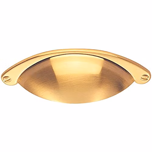 Loops Traditional Shell Cup Pull Handle in Brushed Brass, W: 10.4 cm, H: 2.6 cm, Fixing Centres: 6.4 cm