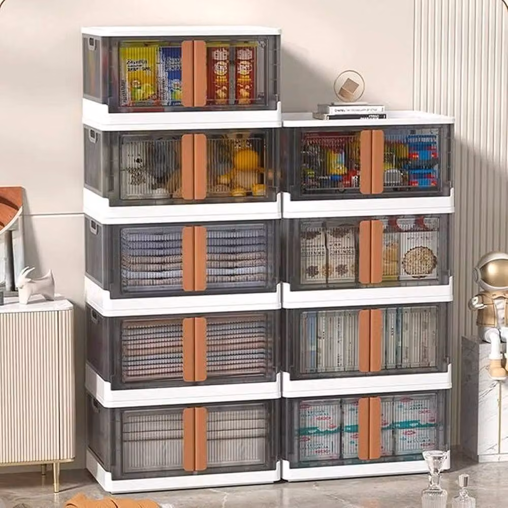KORVIXA Stackable and Foldable Plastic Storage Bins in Transparent – 3