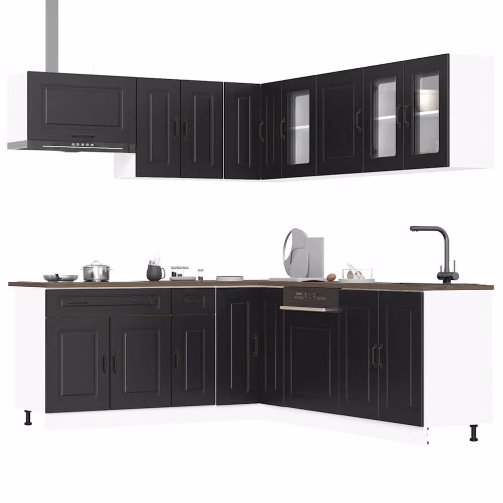 Berkfield Home Kalmar 11 Piece Modern Black Kitchen Cabinet Set in Engineered Wood – 2