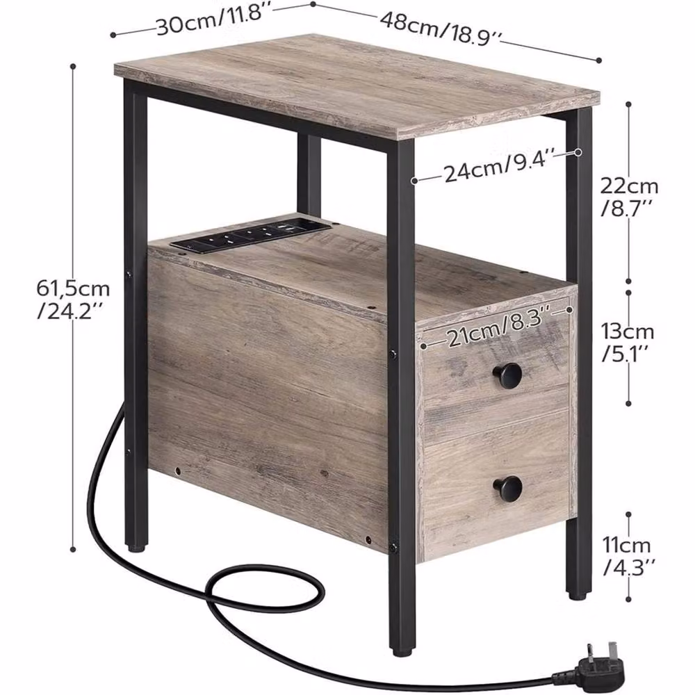 FORGEVIO Grey Bedside Table and End Table with Media Compartments – 2