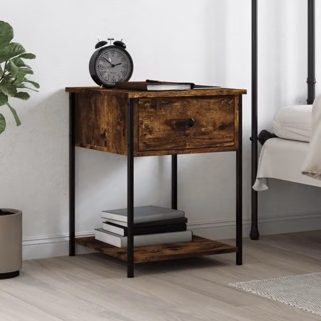 Berkfield Home Bedside Table in Smoked Oak Brown, W/D/H: 44 x 45 x 58 cm – 1