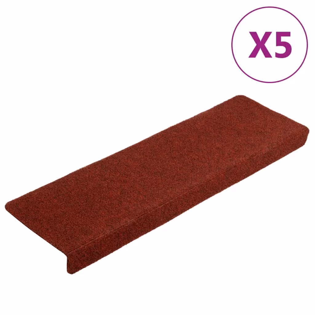 Berkfield Home Non-Slip Needle Punch Stair Mats, 5 Pack, Bordeaux Red, W: 65 cm, D: 21 cm, H: 4 cm – 2