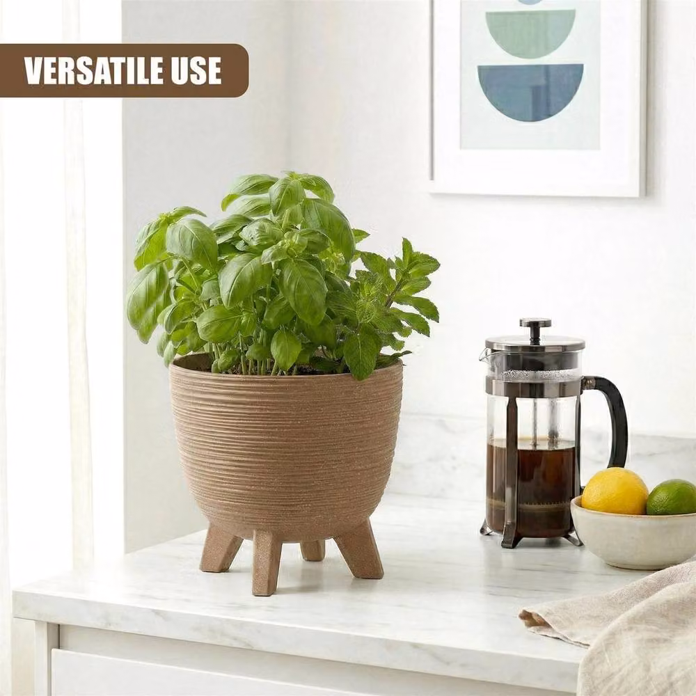 EONLION Brown Ceramic Round Plant Pot with Legs for Tabletop, Diameter: 23.6 cm – 2