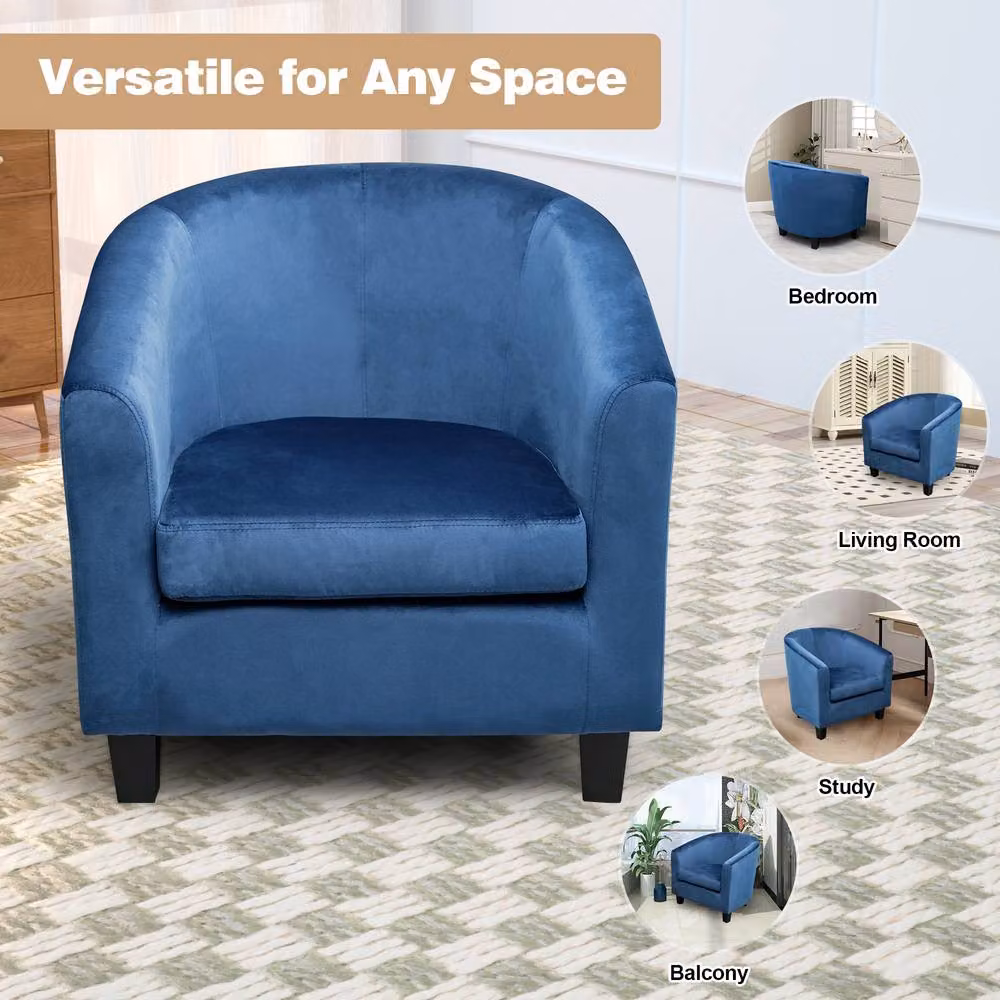 Alivio Modern Blue Velvet Tub Accent Chair with Solid Wood Frame and Foam Cushion – 2