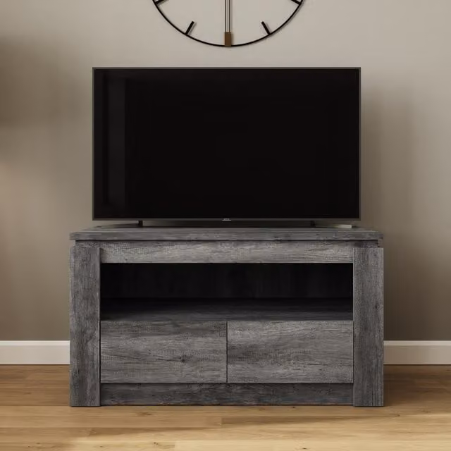 Canyon 2 Drawer Rustic Wood TV Unit in Charcoal Grey