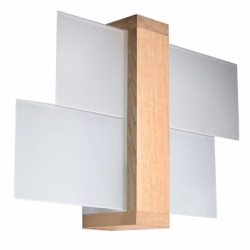 Sollux Feniks SL.0077 Modern LED Wall Lamp in White and Natural Wood with Glass, E27 1-Light