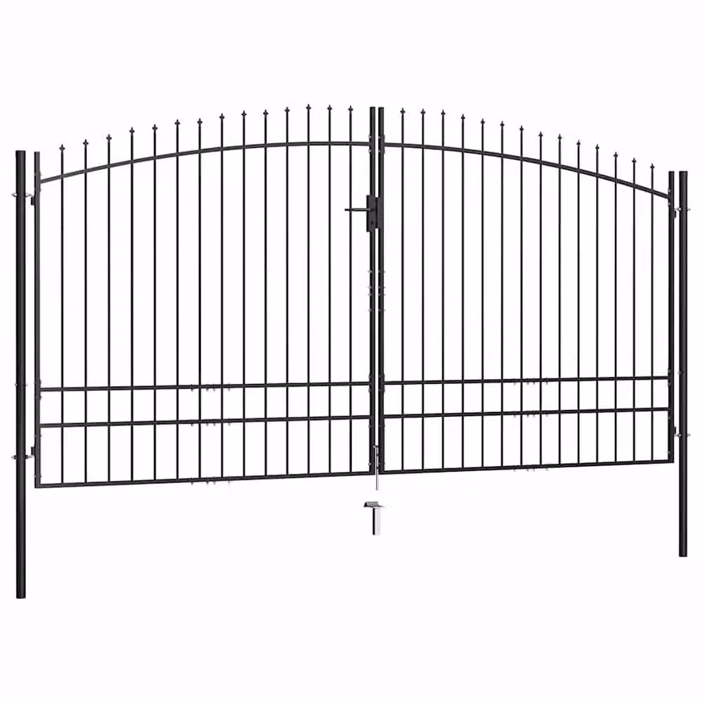 Berkfield Home Durable Steel Double Swing Fence Gate with Spear Top, Black, W: 400 cm, H: 248 cm