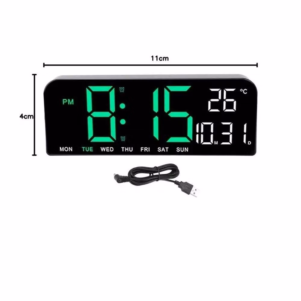 NESTLUNE Digital LED Alarm Clock and Desk Wall Clock in Black, W: 100 cm, H: 15 cm – 2