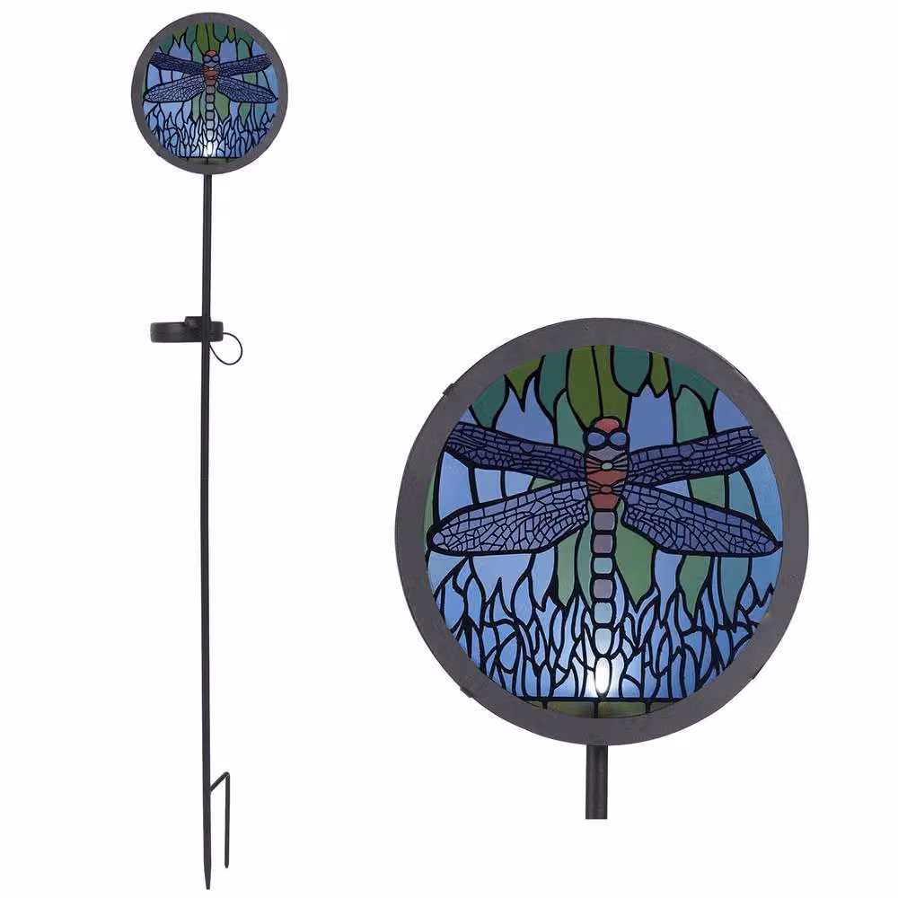 mysmartbuy Dragonfly Solar Garden Stake Light, Multicolour Hand-Painted Glass and Metal LED Light, Height: 89 cm – 2