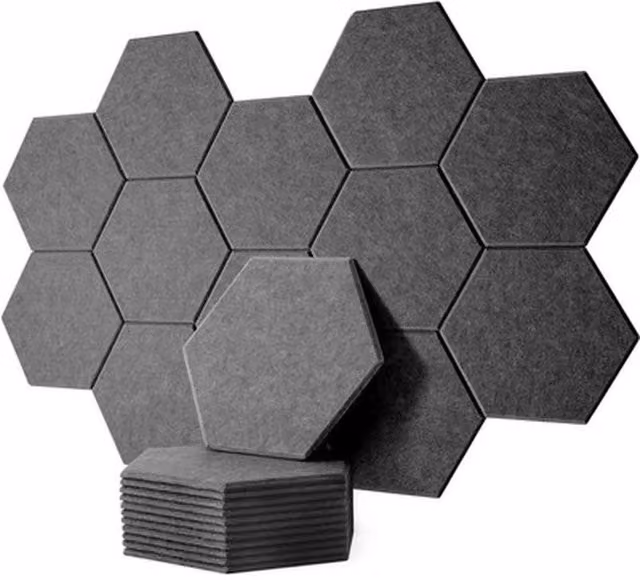 NESTLUNE 12-Piece Hexagon Self-Adhesive Acoustic Wall Panels in Grey