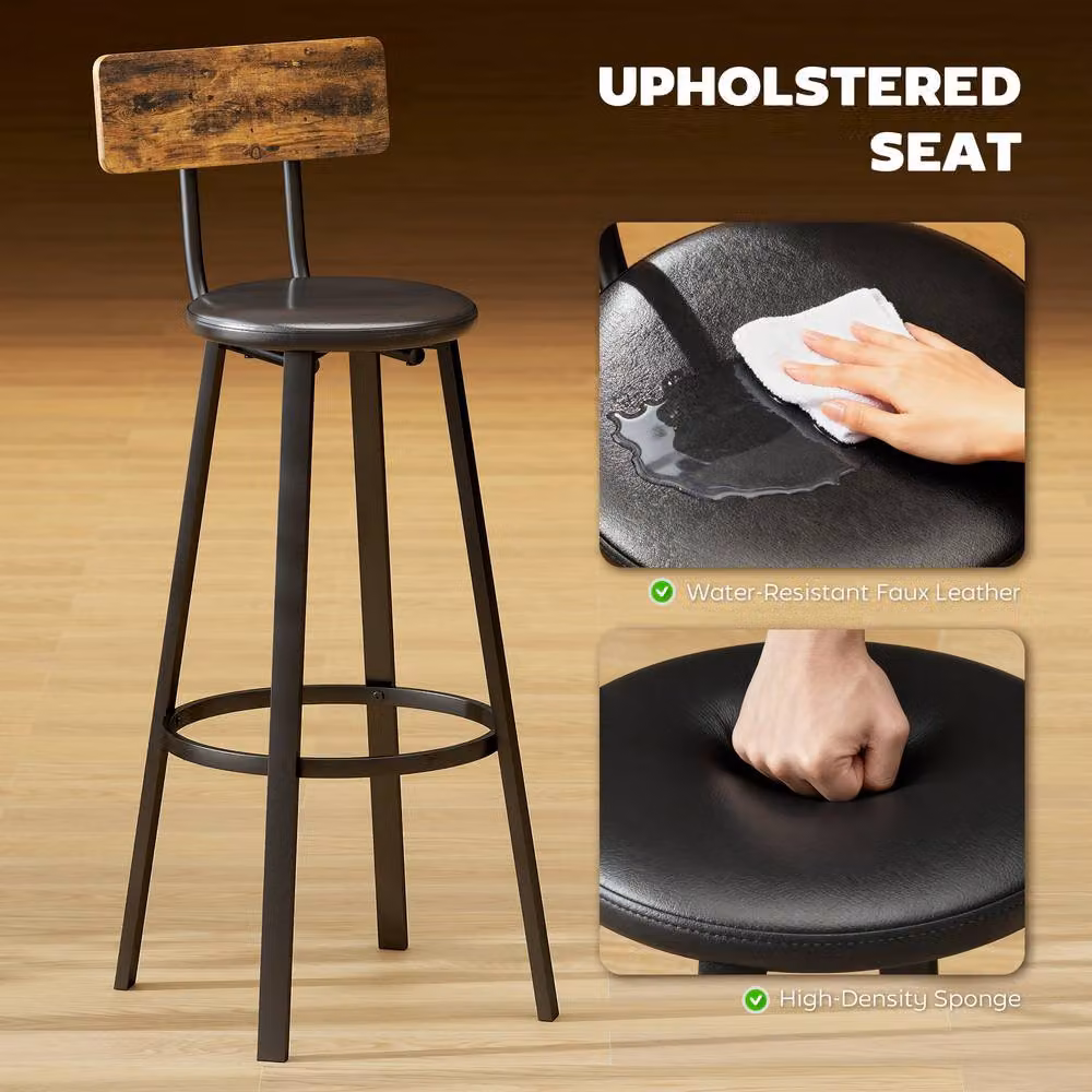 STILVORA Set of 2 Black Faux Leather Bar Stools with Metal Frame – 4