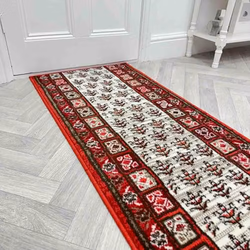 runrug Mayan Red Hallway Runner Rug, Stain-Resistant and Antistatic, W: 60 cm, L: 240 cm, Thickness: 0.9 cm – 1